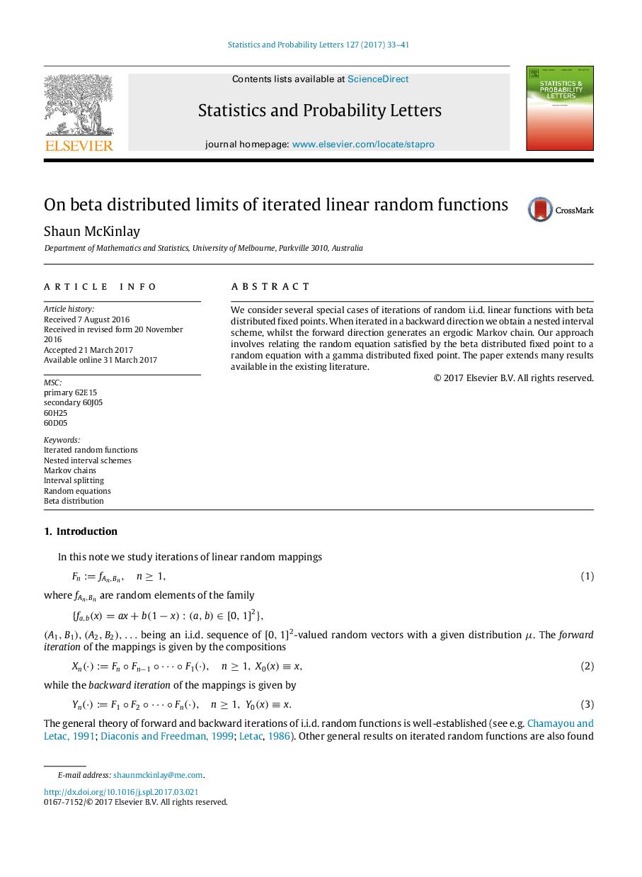 On beta distributed limits of iterated linear random functions