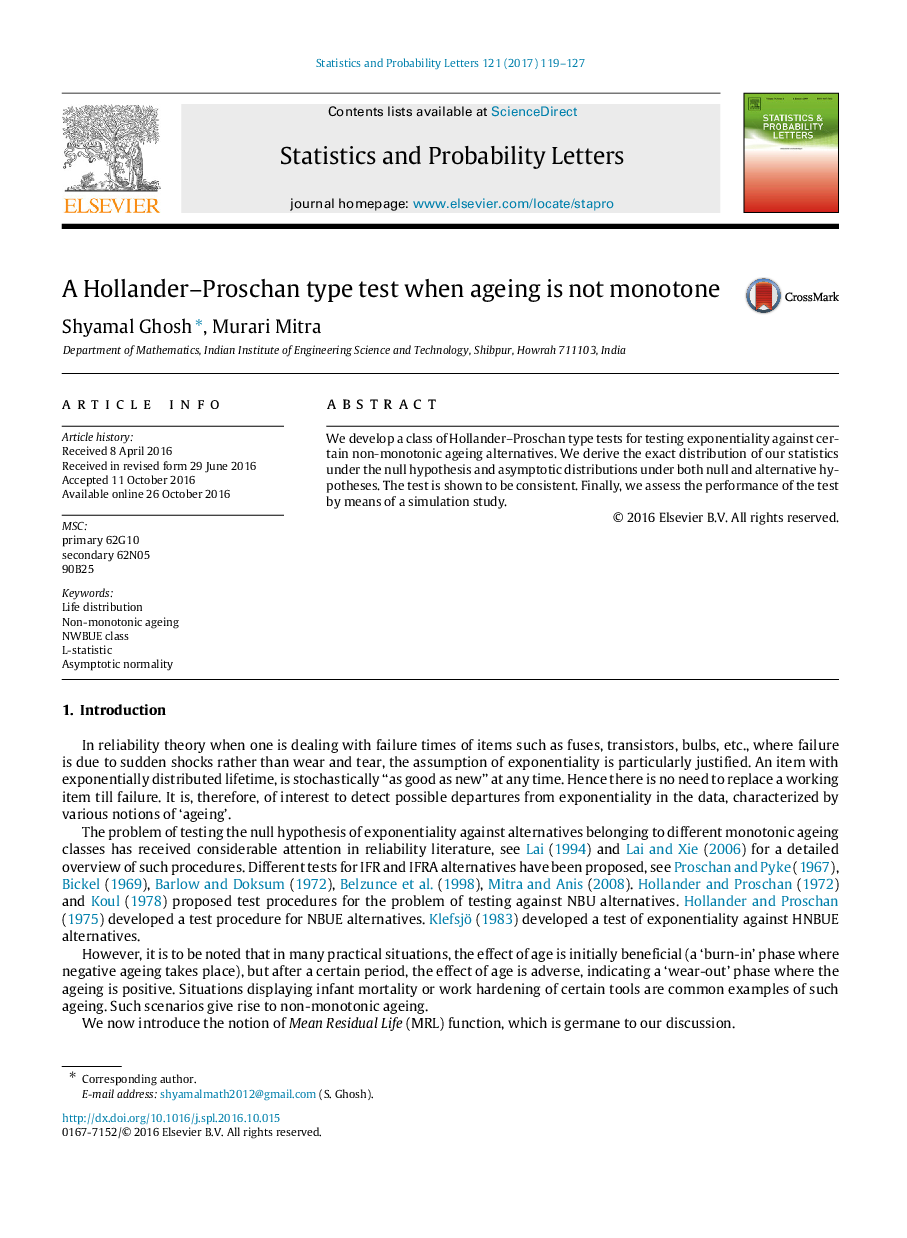 A Hollander-Proschan type test when ageing is not monotone