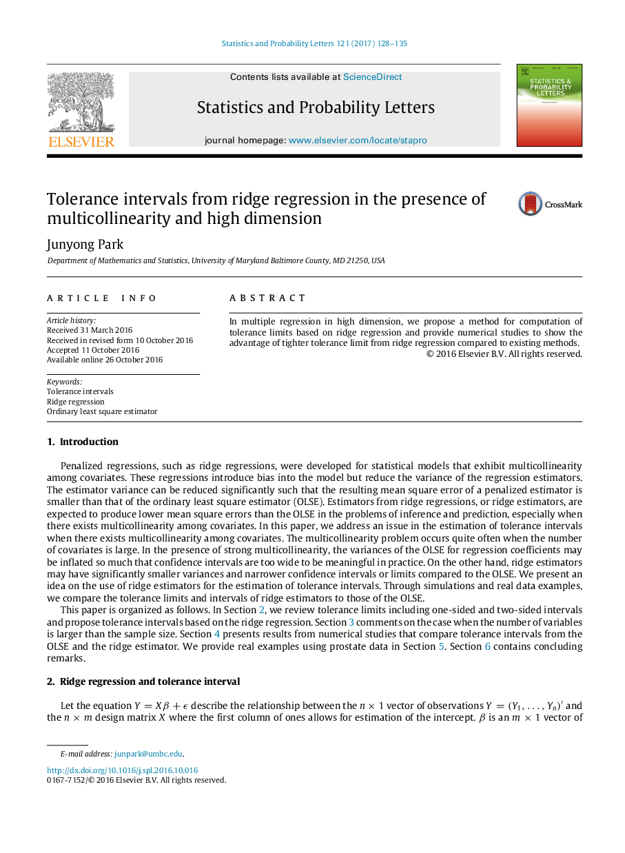 Tolerance intervals from ridge regression in the presence of multicollinearity and high dimension