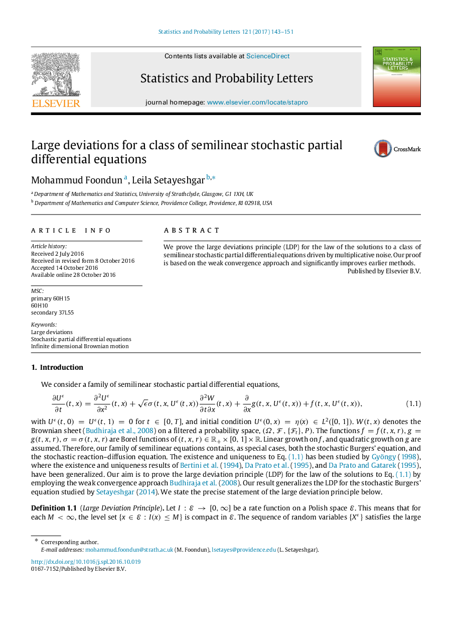 Large deviations for a class of semilinear stochastic partial differential equations