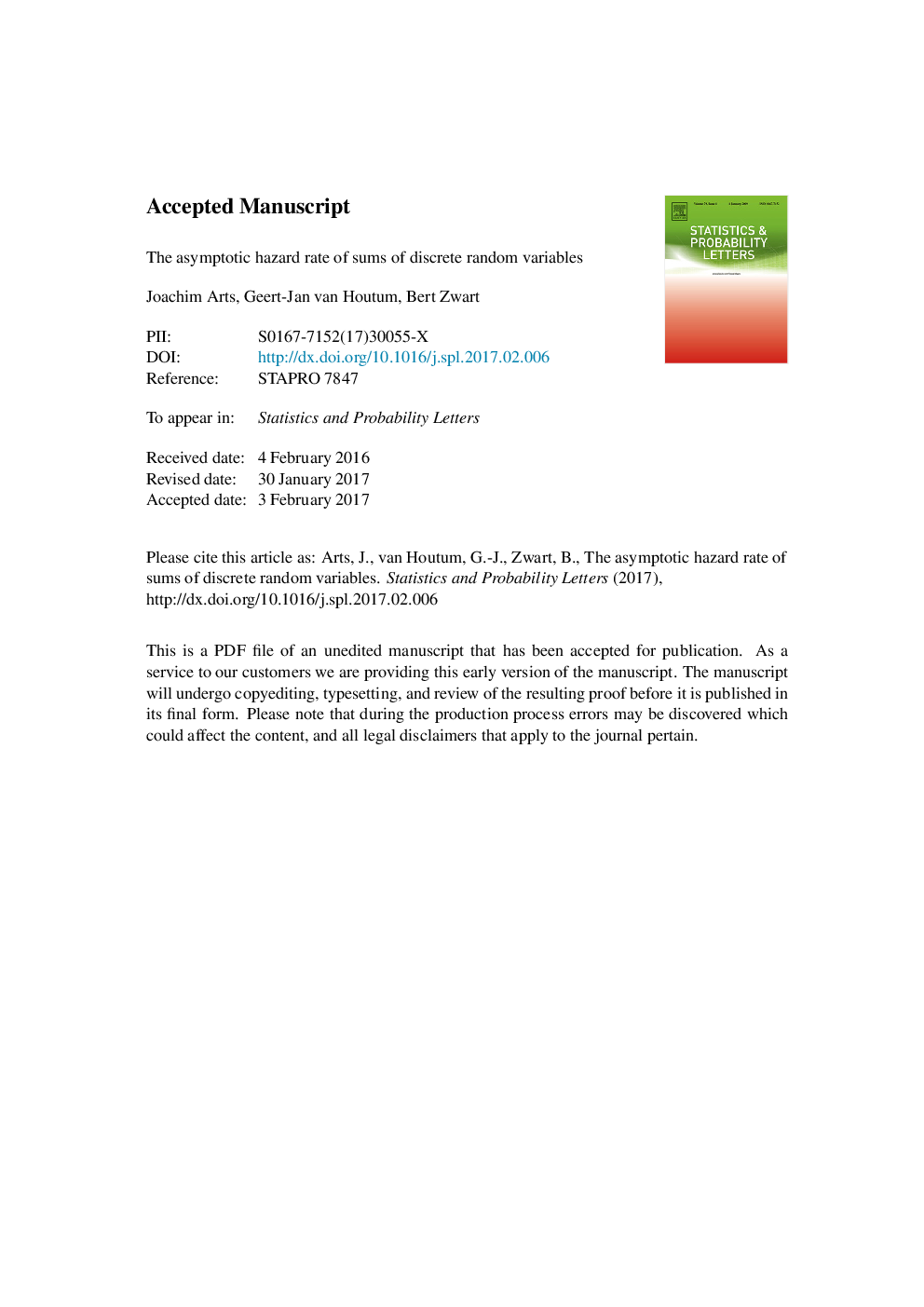 The asymptotic hazard rate of sums of discrete random variables