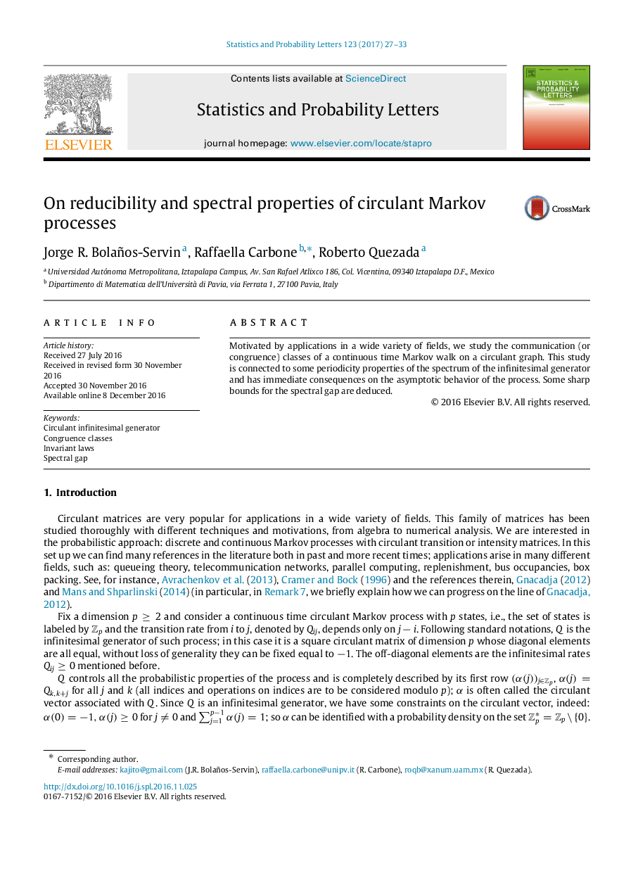 On reducibility and spectral properties of circulant Markov processes