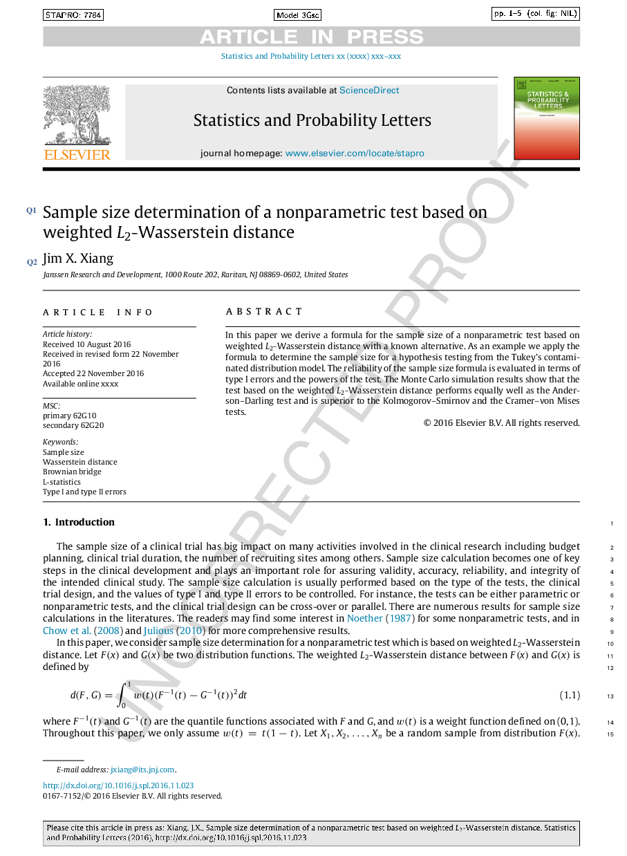 Sample size determination of a nonparametric test based on weighted L2-Wasserstein distance