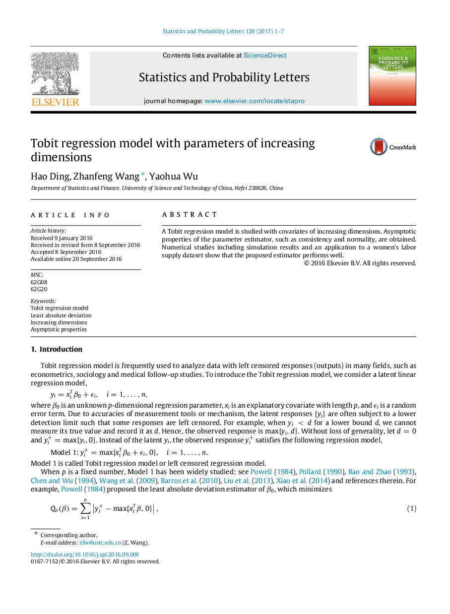 Tobit regression model with parameters of increasing dimensions