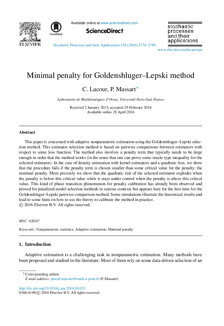 Minimal penalty for Goldenshluger-Lepski method
