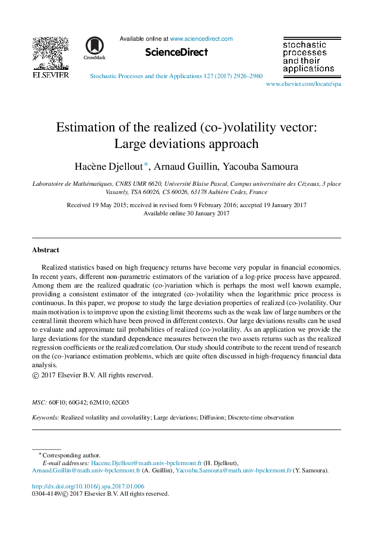 Estimation of the realized (co-)volatility vector: Large deviations approach