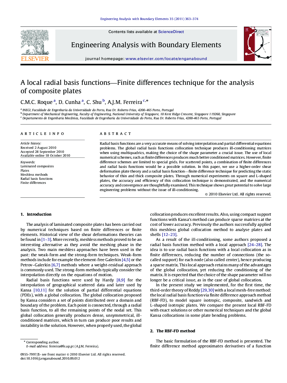 A local radial basis functions—Finite differences technique for the analysis of composite plates