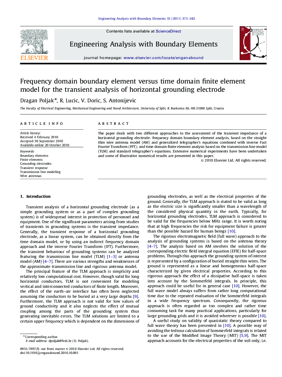 Frequency domain boundary element versus time domain finite element model for the transient analysis of horizontal grounding electrode