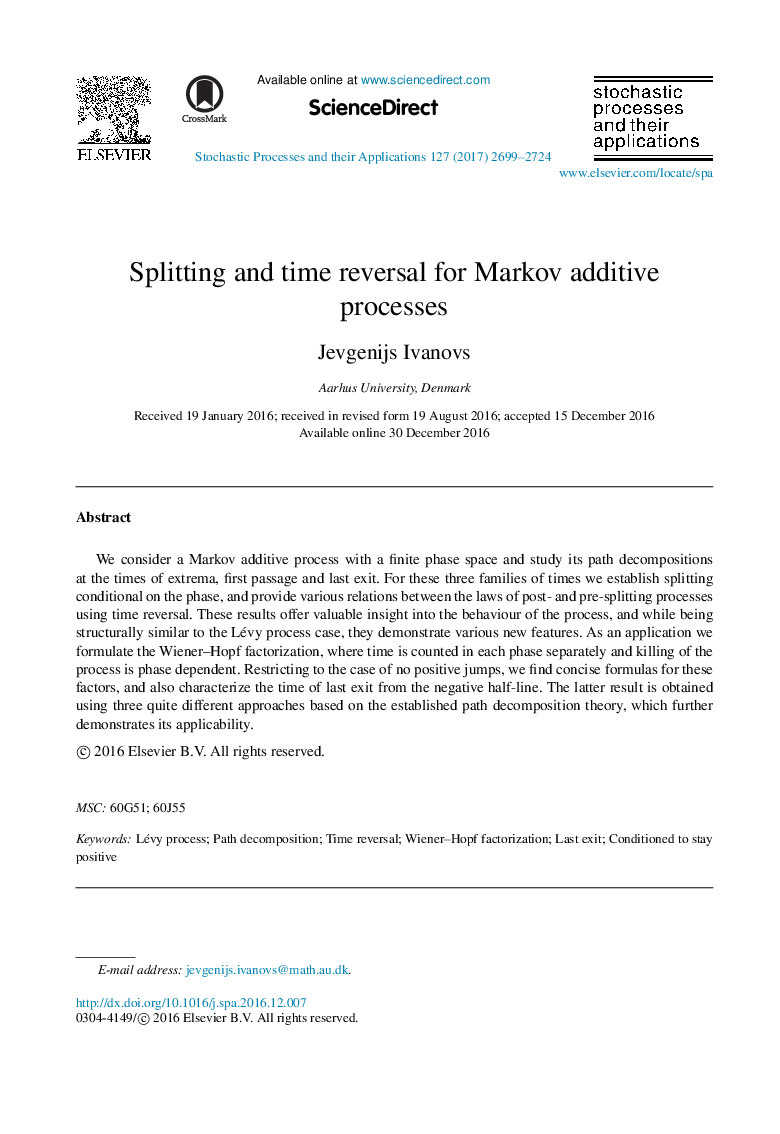 Splitting and time reversal for Markov additive processes