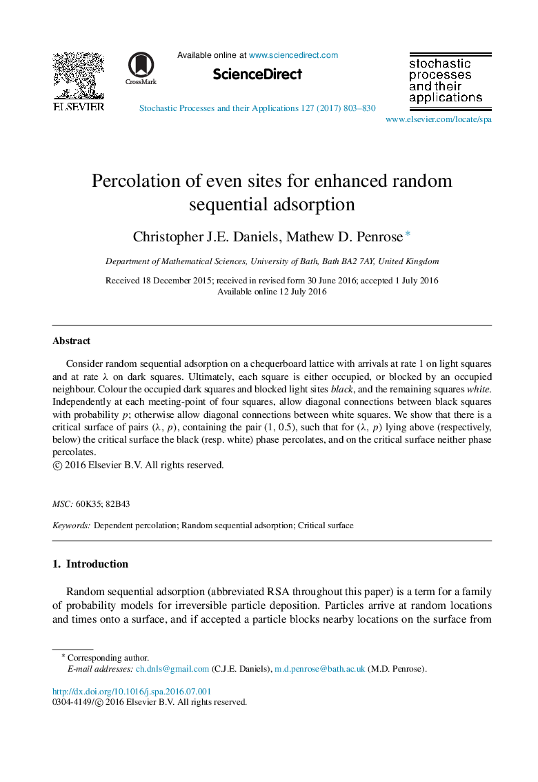 Percolation of even sites for enhanced random sequential adsorption