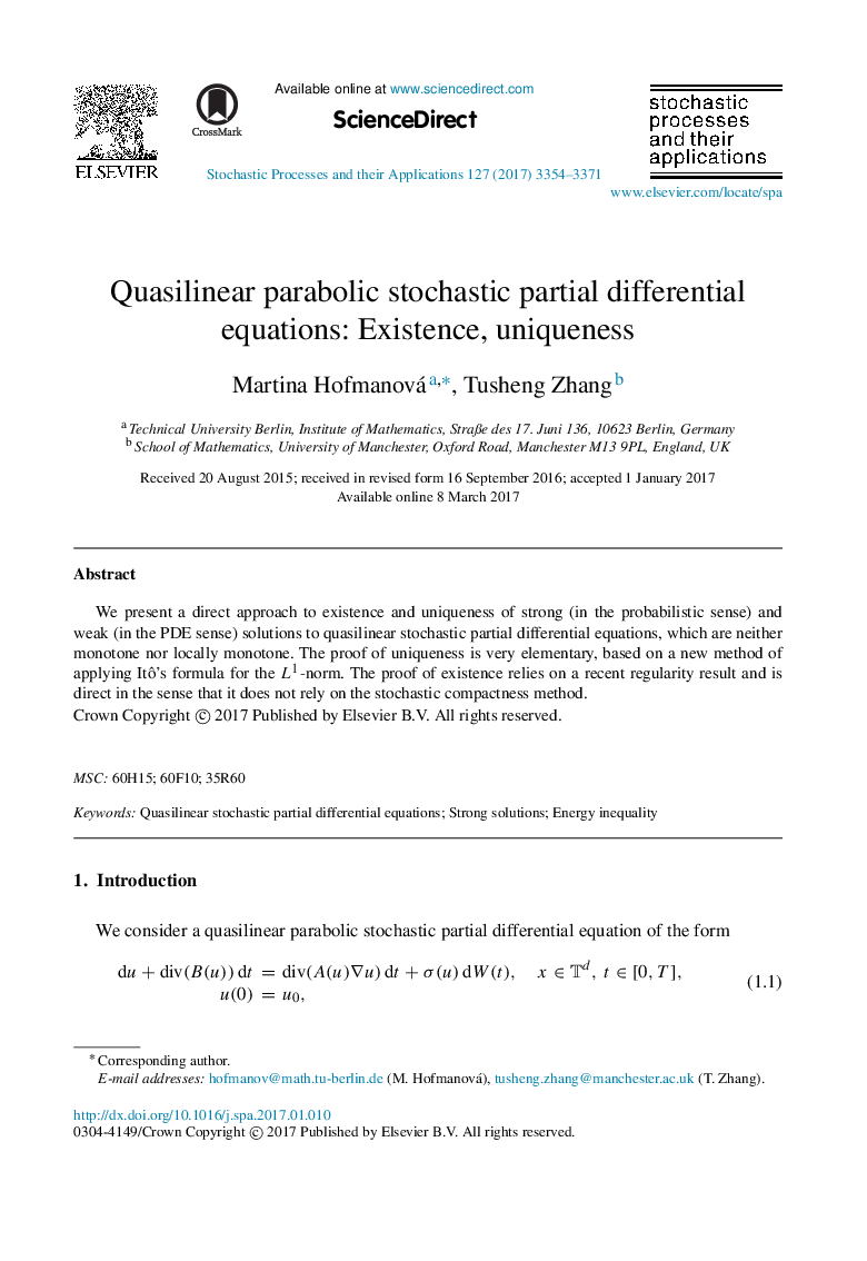 Quasilinear parabolic stochastic partial differential equations: Existence, uniqueness