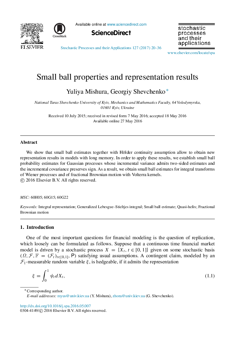 Small ball properties and representation results