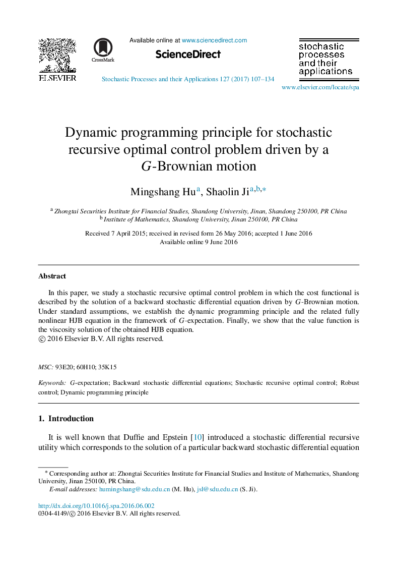 Dynamic programming principle for stochastic recursive optimal control problem driven by a G-Brownian motion