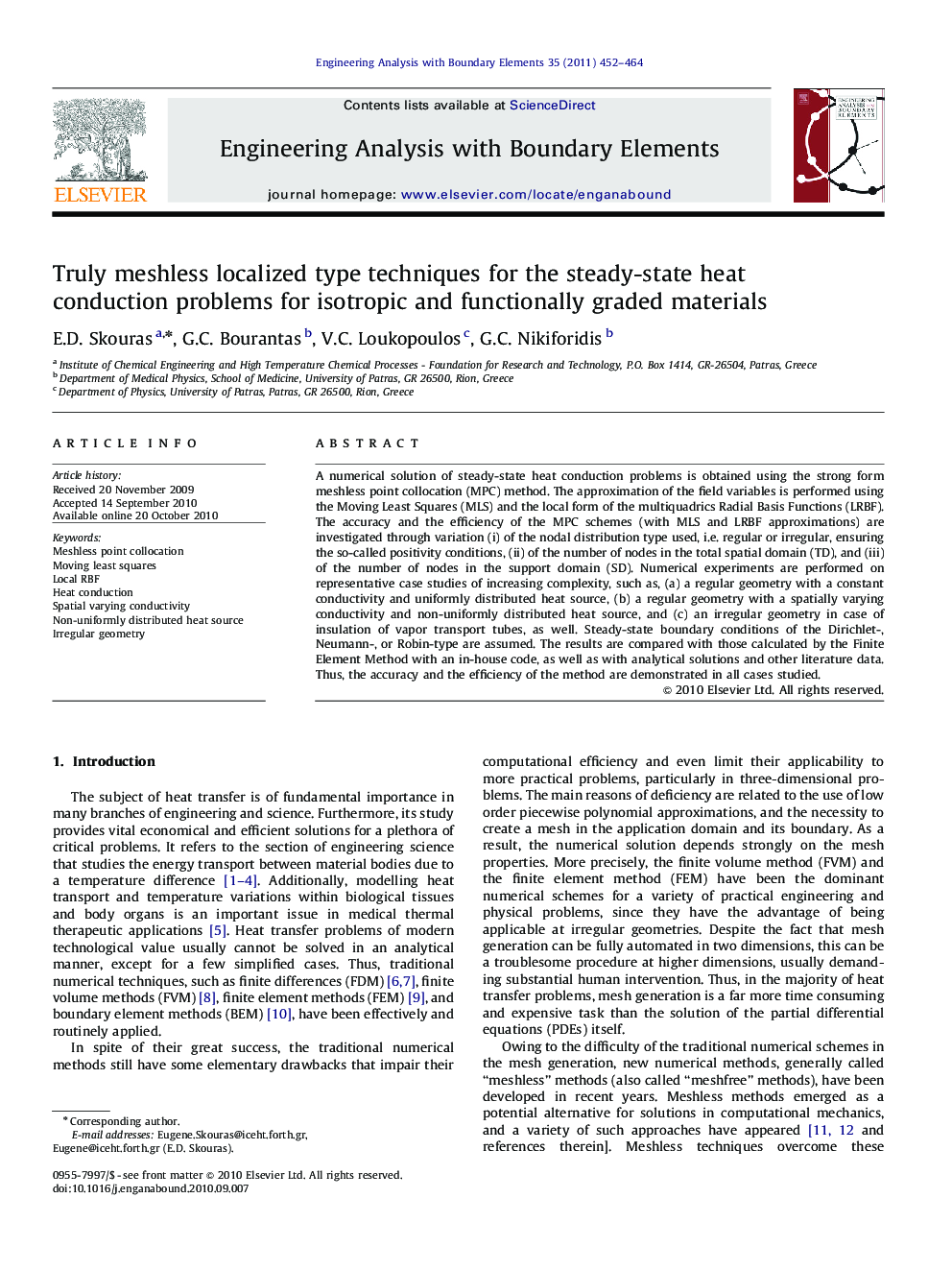 عکس صفحه اول مقاله: Truly meshless localized type techniques for the steady-state heat conduction problems for isotropic and functionally graded materials Truly meshless localized type techniques for the steady-state heat conduction problems for isotropic and functionally graded materials