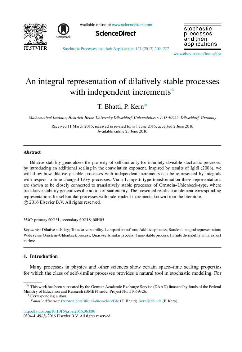 An integral representation of dilatively stable processes with independent increments