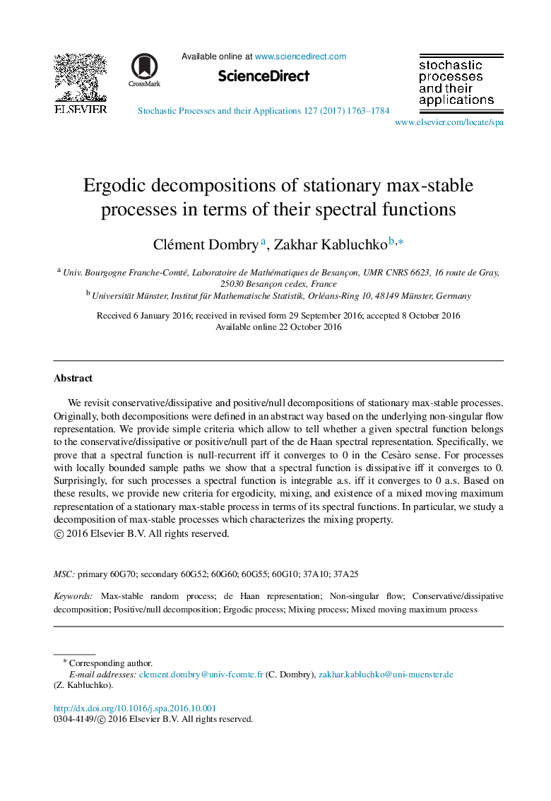 Ergodic decompositions of stationary max-stable processes in terms of their spectral functions