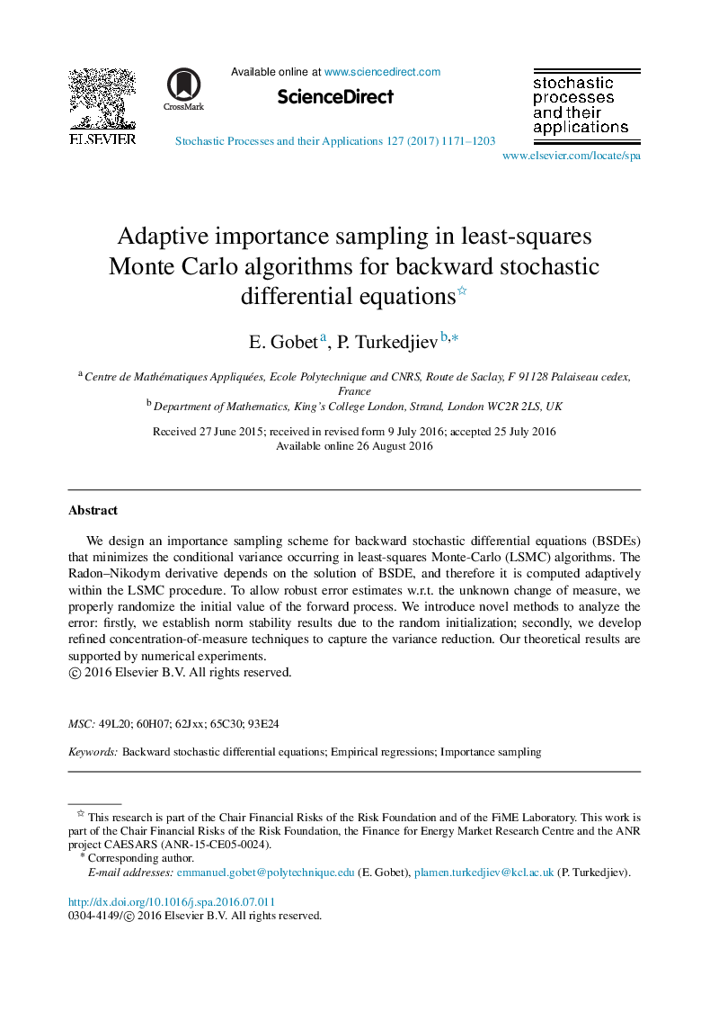 Adaptive importance sampling in least-squares Monte Carlo algorithms for backward stochastic differential equations