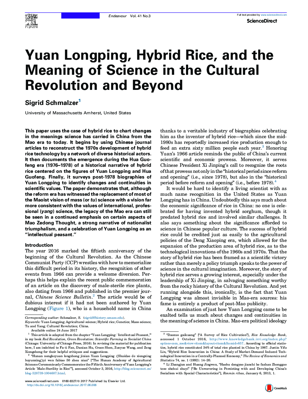 Yuan Longping, Hybrid Rice, and the Meaning of Science in the Cultural Revolution and Beyond