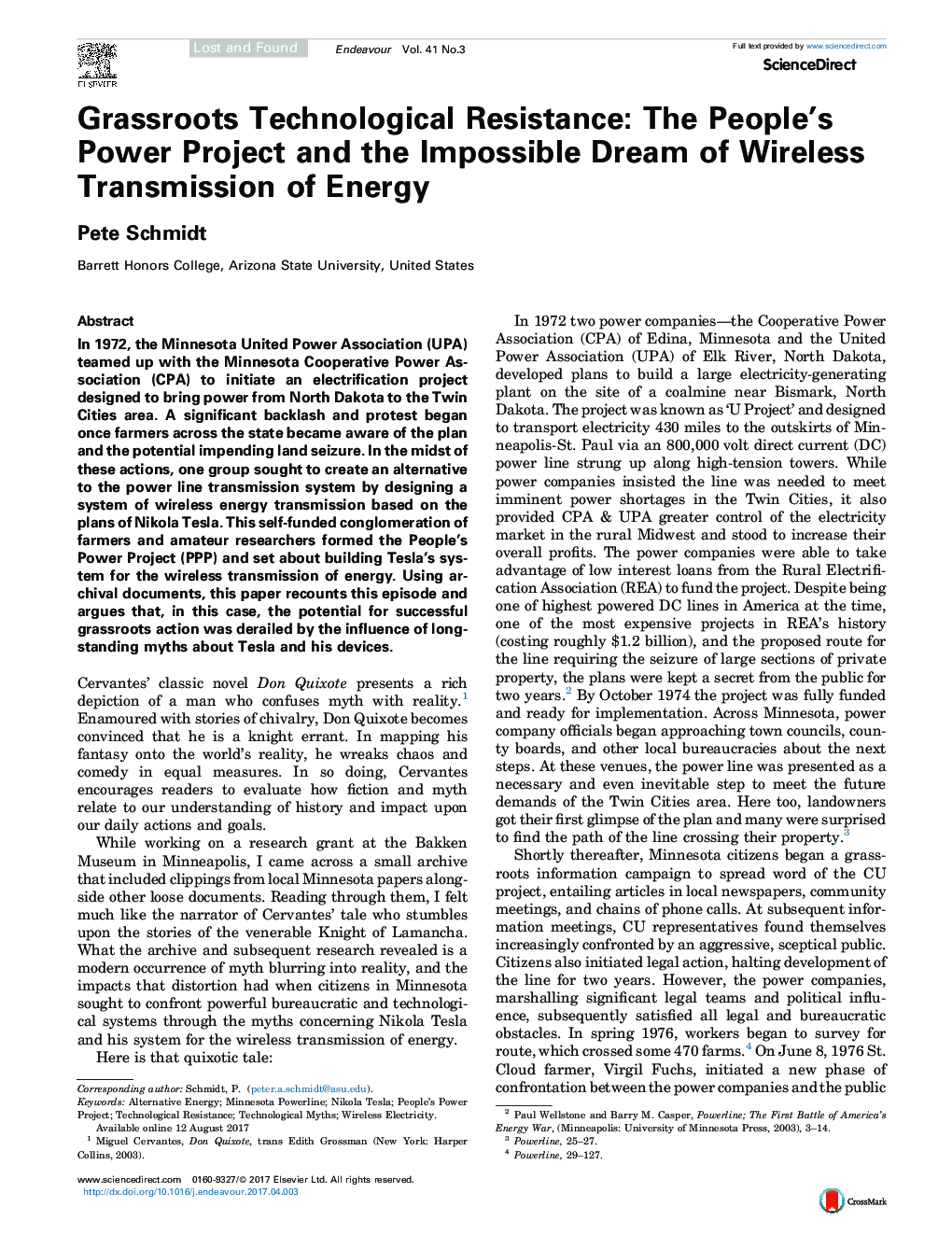 Grassroots Technological Resistance: The People's Power Project and the Impossible Dream of Wireless Transmission of Energy