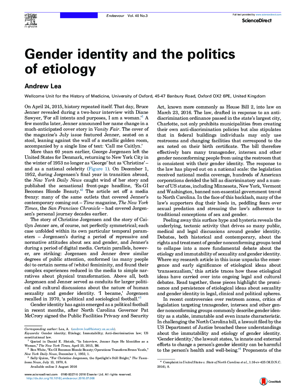Gender identity and the politics of etiology