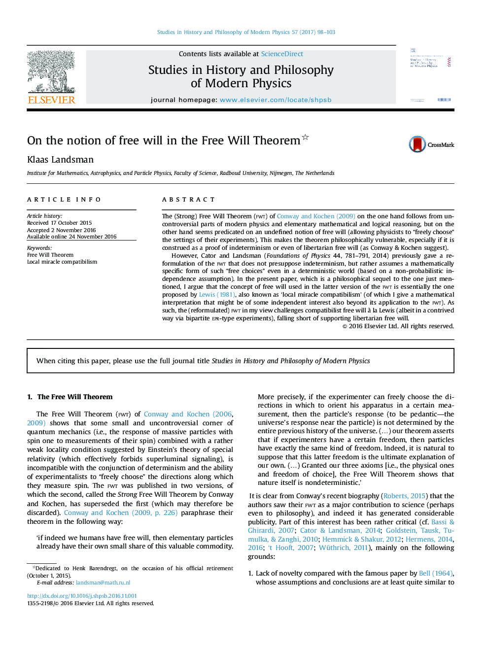 در مفهوم اراده آزاد در (The Free Will Theorem)