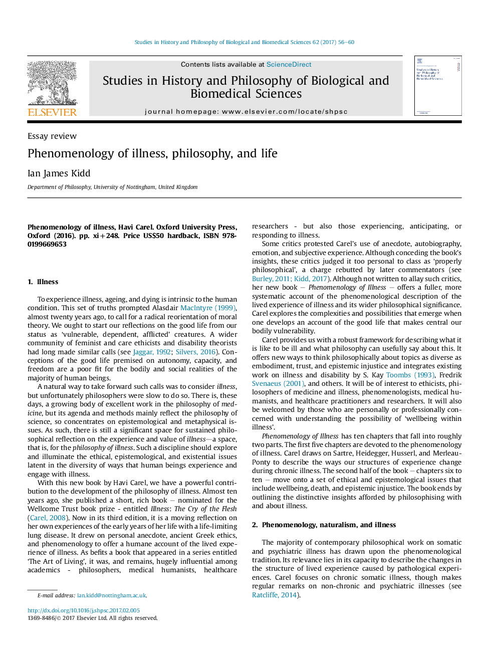 Phenomenology of illness, philosophy, and life