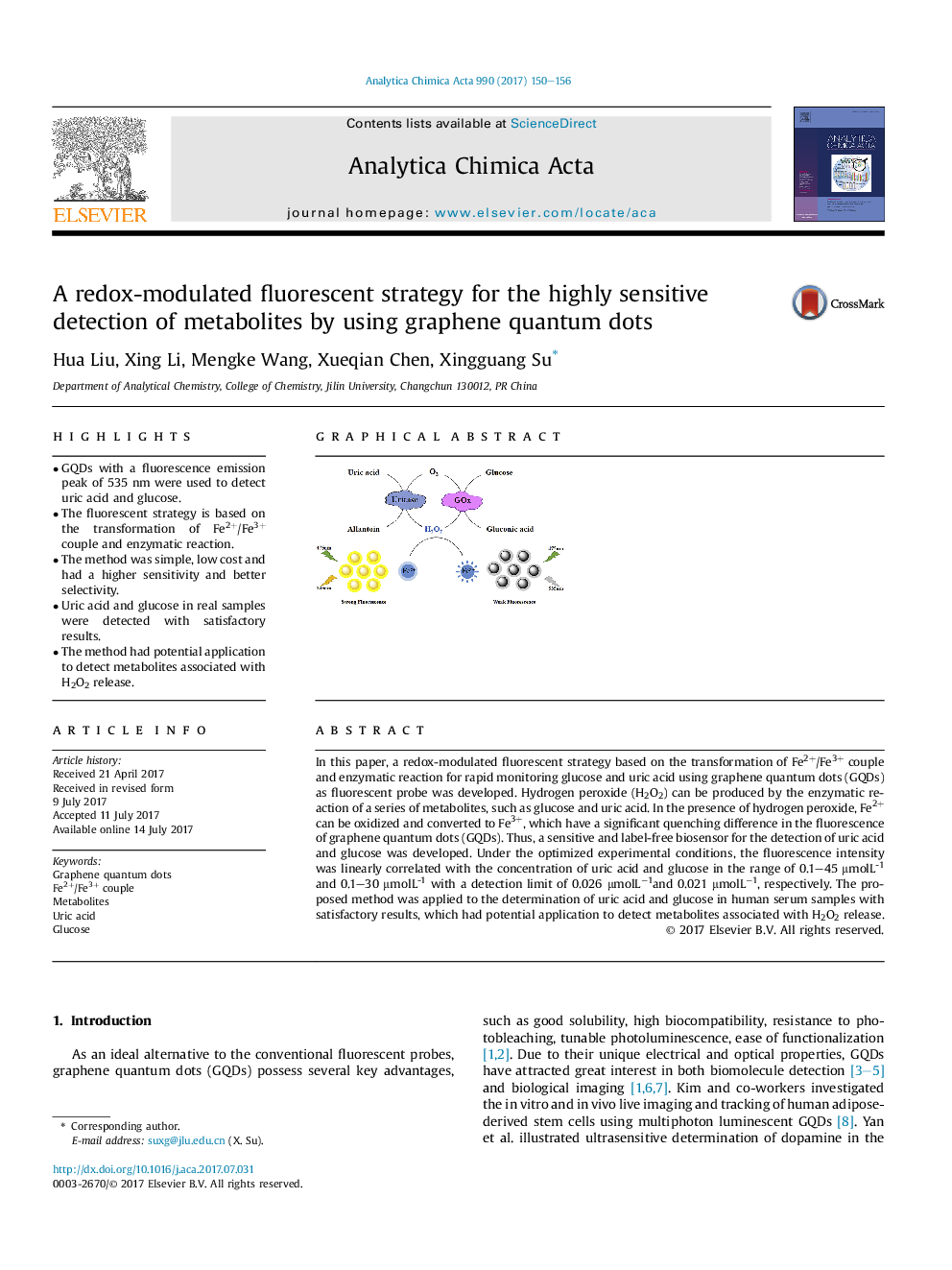 A redox-modulated fluorescent strategy for the highly sensitive detection of metabolites by using graphene quantum dots