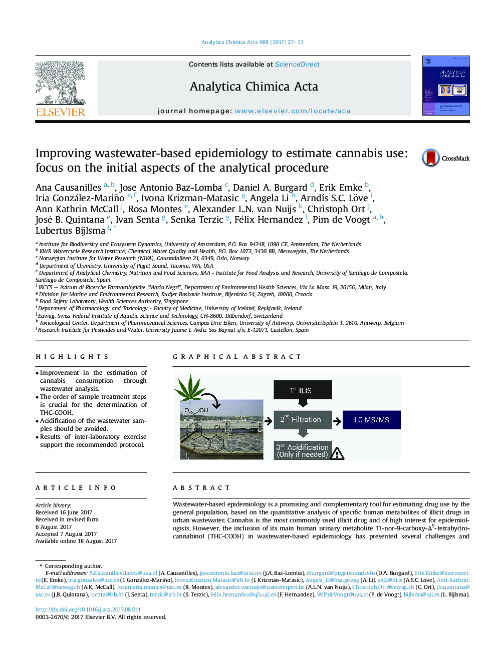 Improving wastewater-based epidemiology to estimate cannabis use: focus on the initial aspects of the analytical procedure