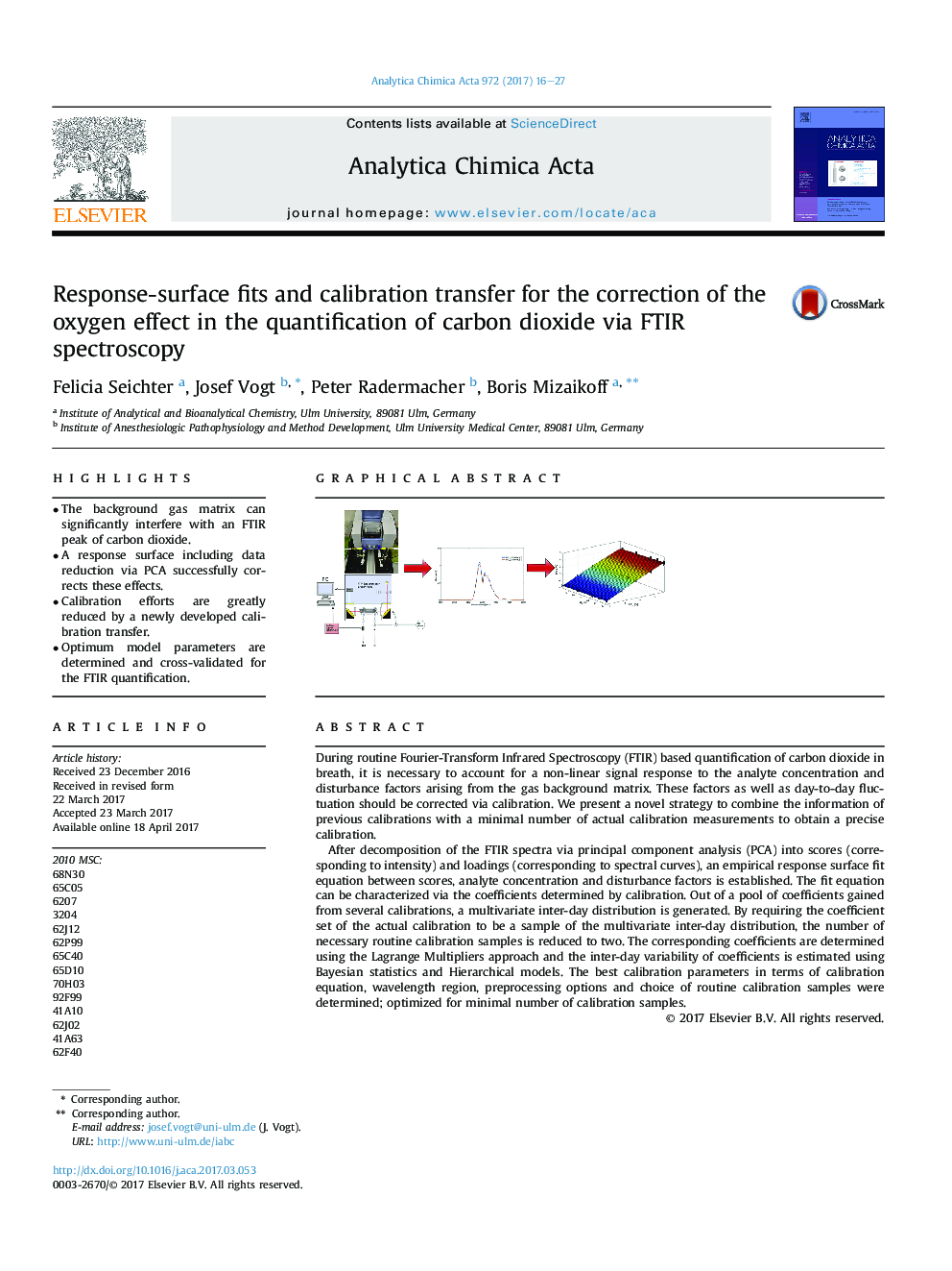 Response-surface fits and calibration transfer for the correction of the oxygen effect in the quantification of carbon dioxide via FTIR spectroscopy