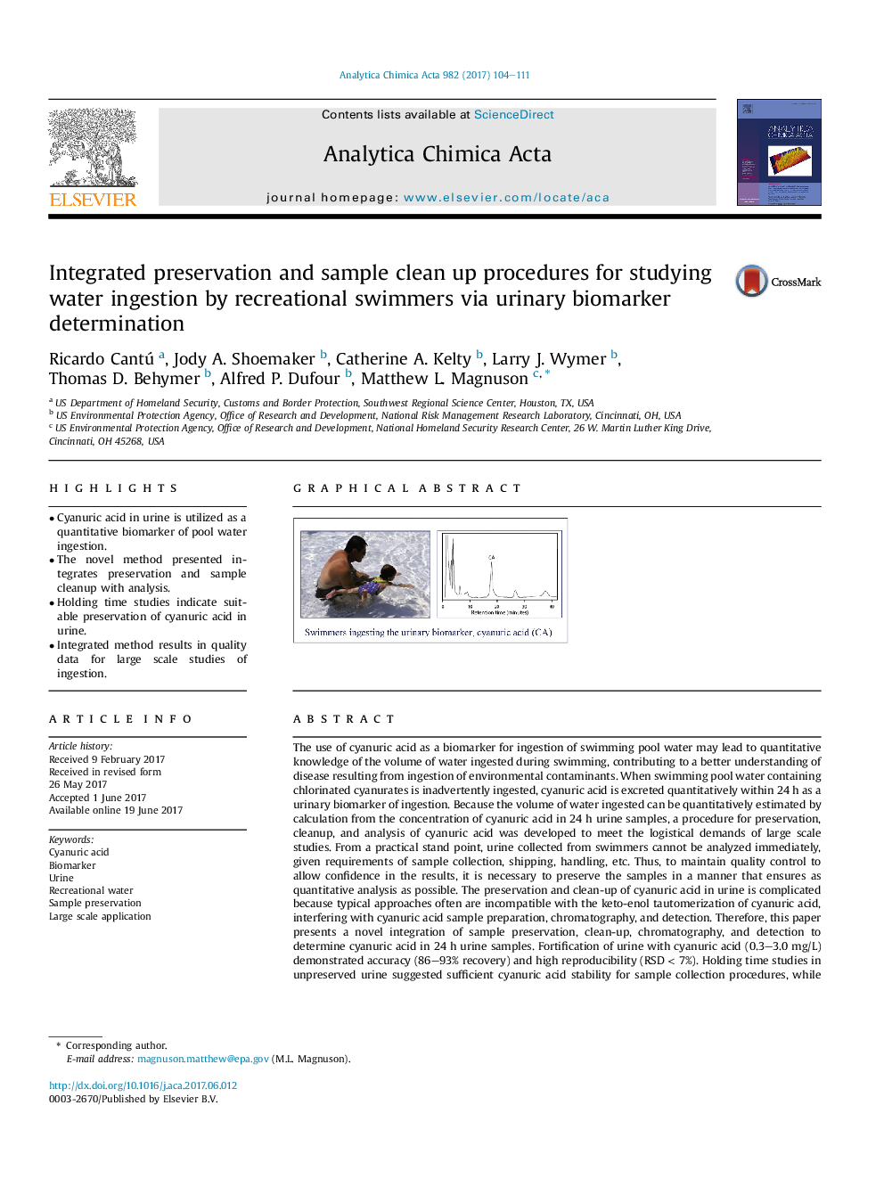 Integrated preservation and sample clean up procedures for studying water ingestion by recreational swimmers via urinary biomarker determination