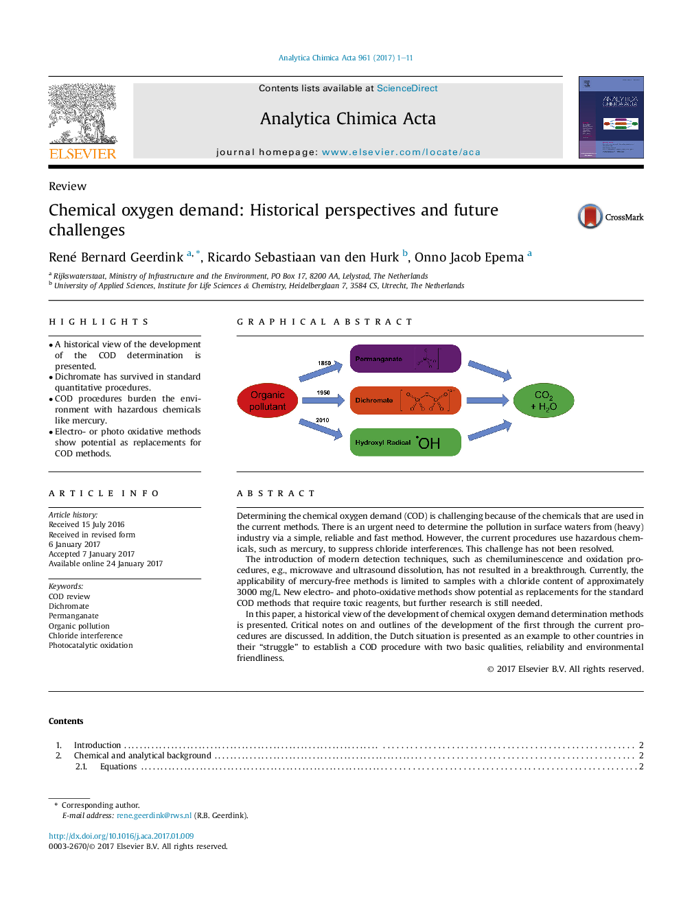 Chemical oxygen demand: Historical perspectives and future challenges