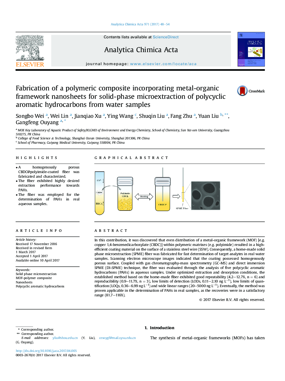 Fabrication of a polymeric composite incorporating metal-organic framework nanosheets for solid-phase microextraction of polycyclic aromatic hydrocarbons from water samples