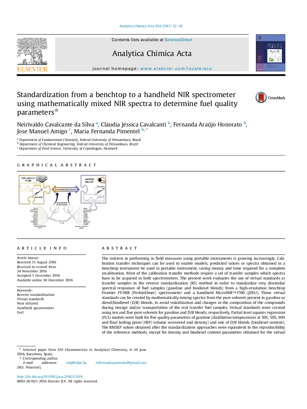 Standardization from a benchtop to a handheld NIR spectrometer using mathematically mixed NIR spectra to determine fuel quality parameters