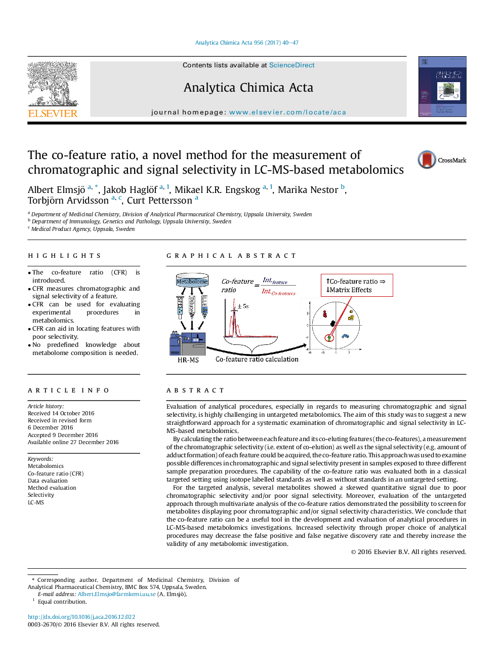 The co-feature ratio, a novel method for the measurement of chromatographic and signal selectivity in LC-MS-based metabolomics