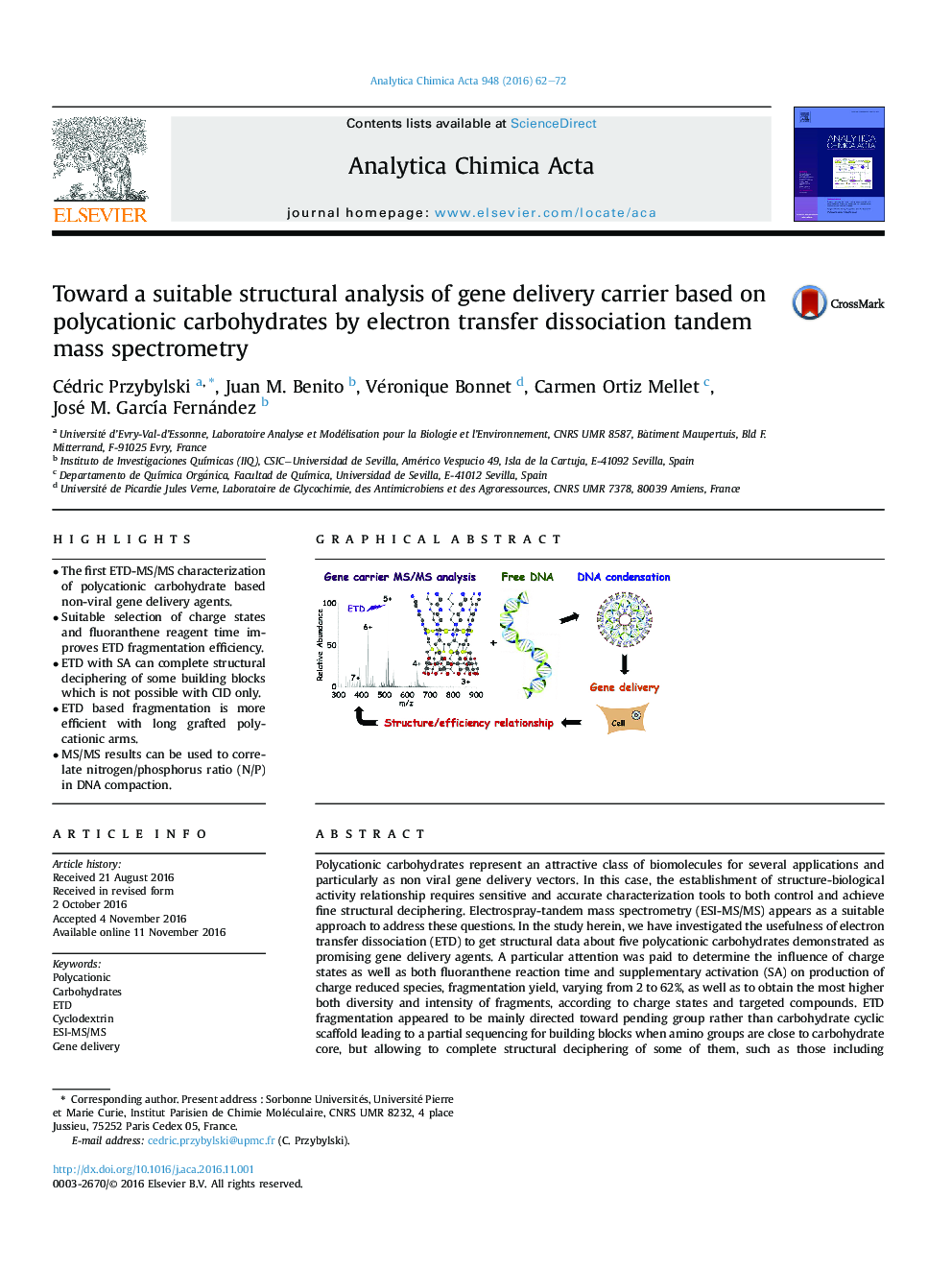 Toward a suitable structural analysis of gene delivery carrier based on polycationic carbohydrates by electron transfer dissociation tandem mass spectrometry