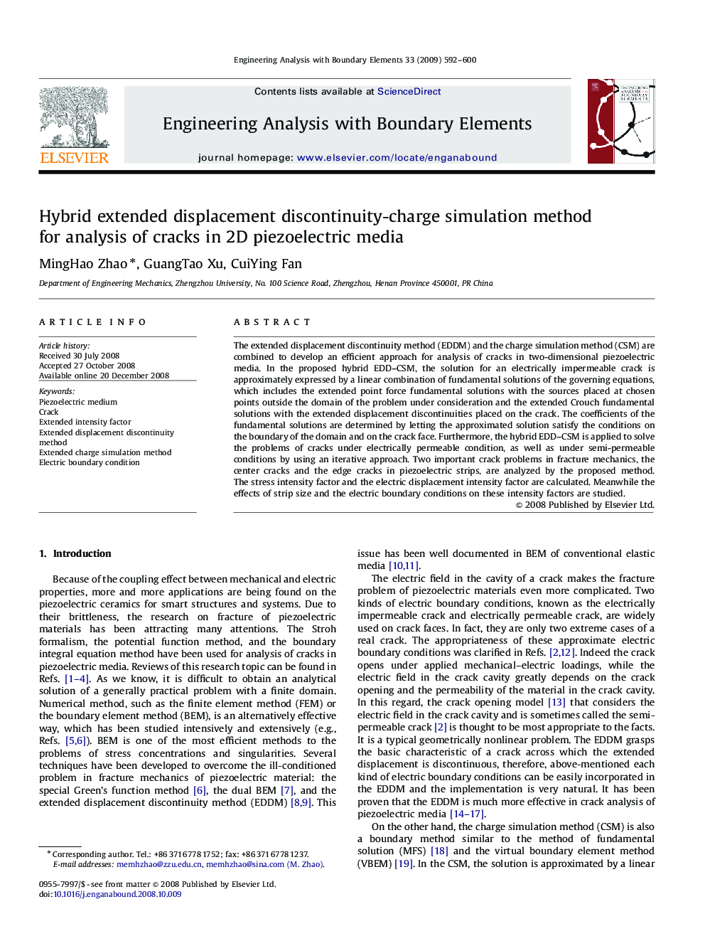 Hybrid extended displacement discontinuity-charge simulation method for analysis of cracks in 2D piezoelectric media