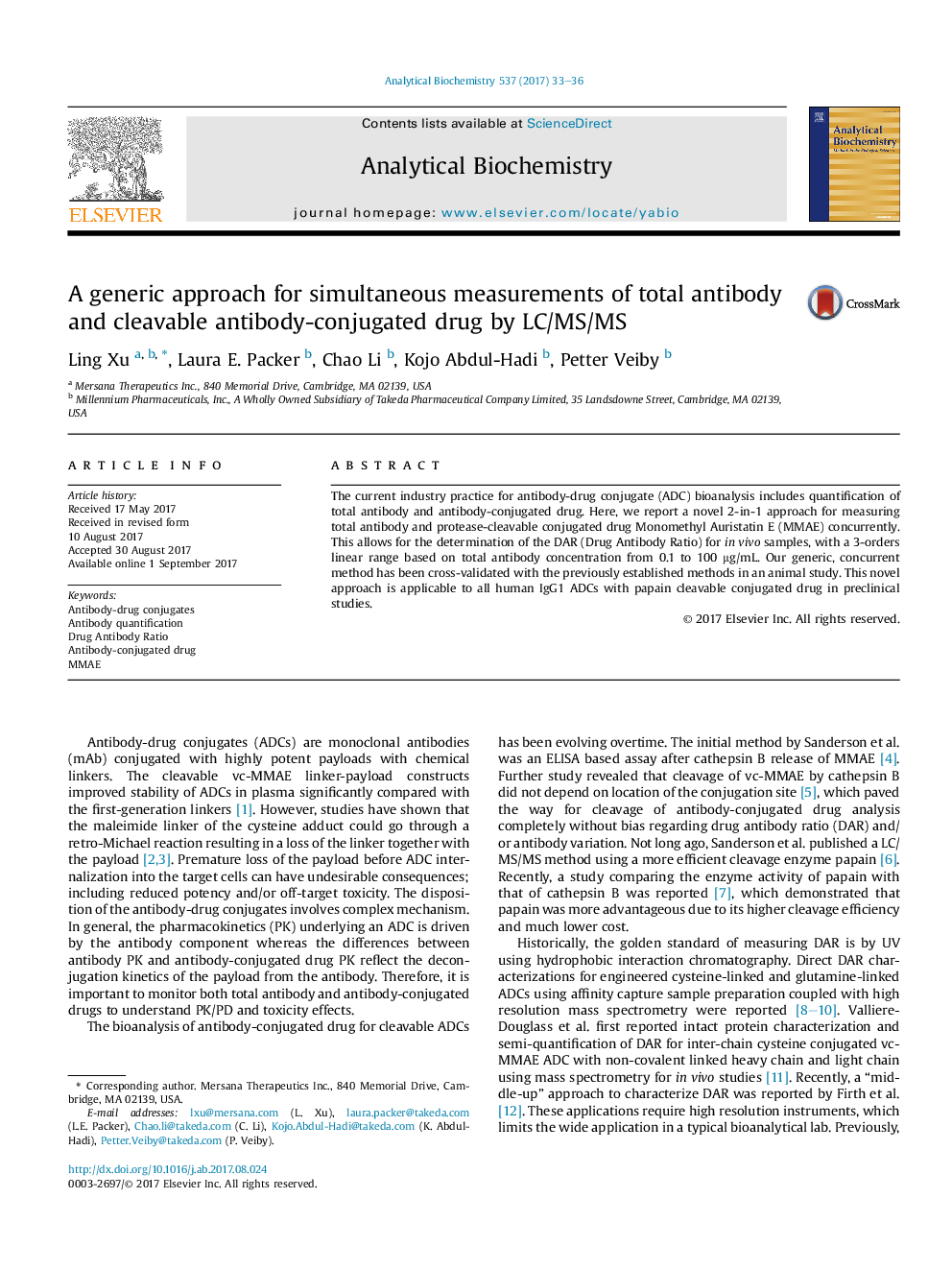 A generic approach for simultaneous measurements of total antibody and cleavable antibody-conjugated drug by LC/MS/MS