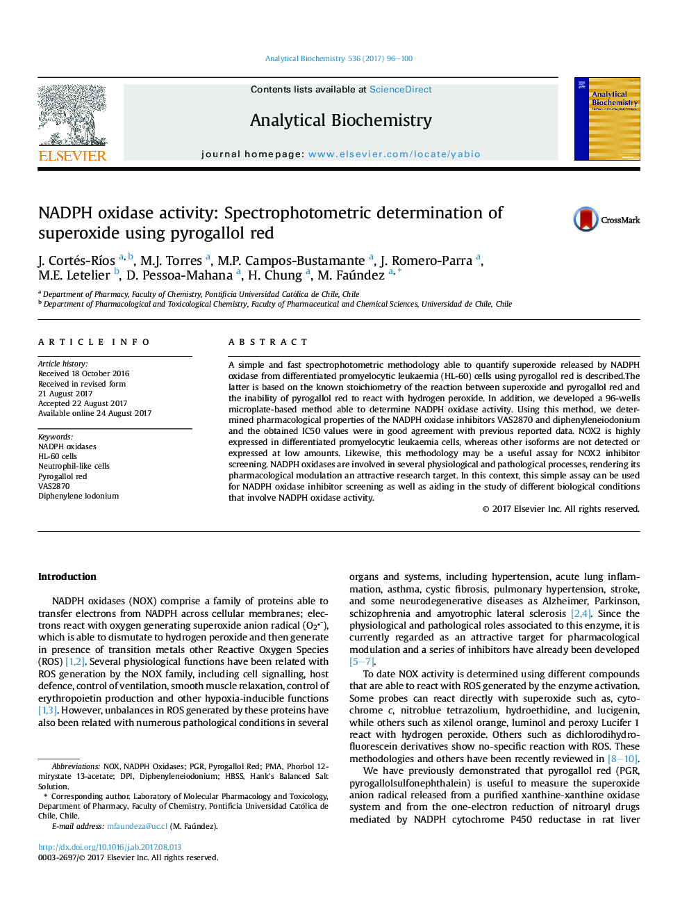 NADPH oxidase activity: Spectrophotometric determination of superoxide using pyrogallol red