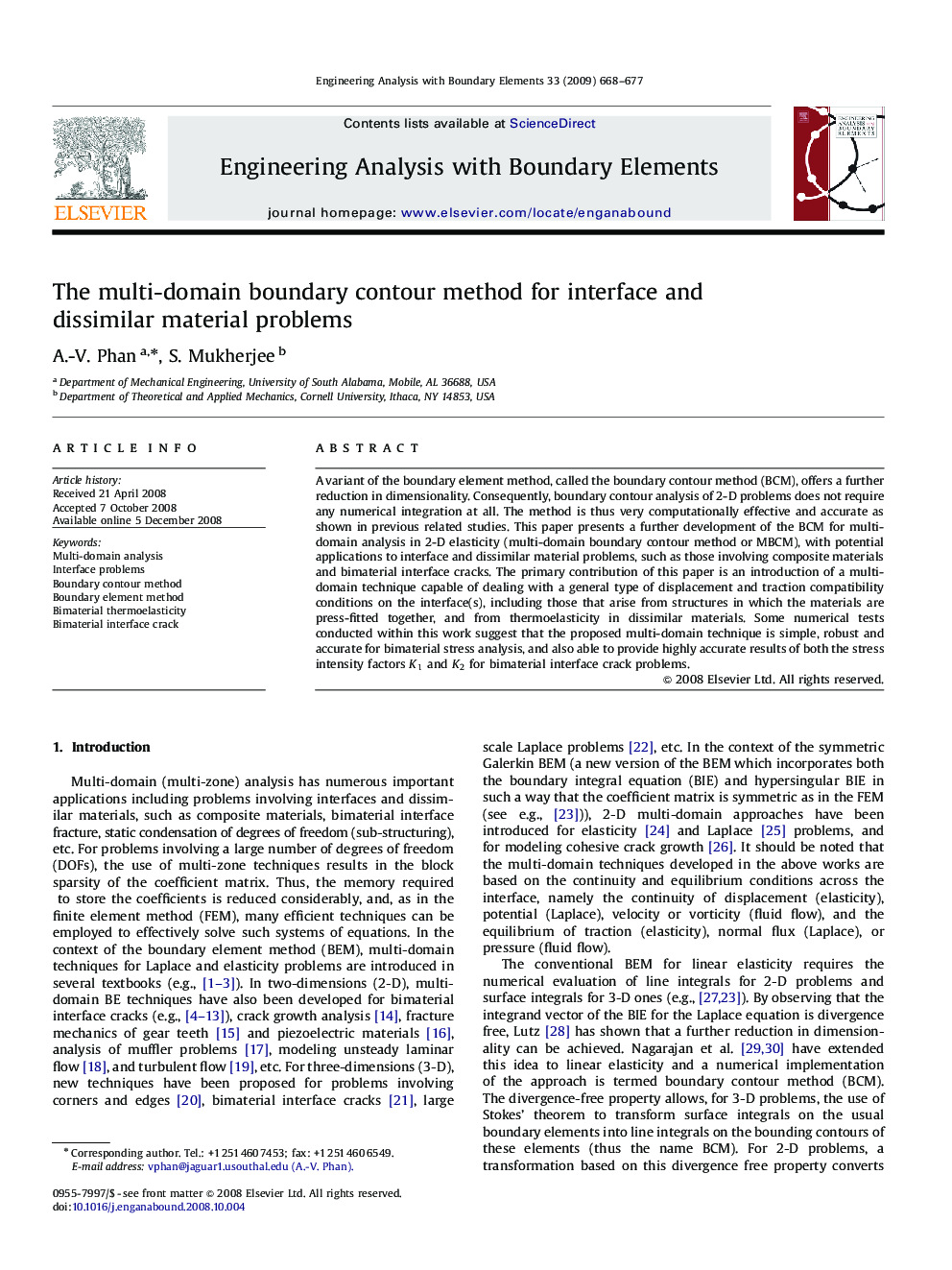 The multi-domain boundary contour method for interface and dissimilar material problems