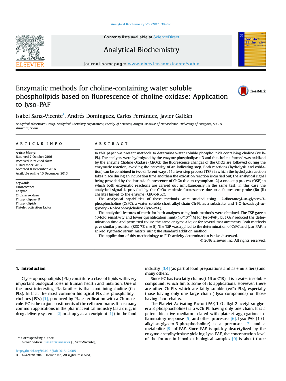 Enzymatic methods for choline-containing water soluble phospholipids based on fluorescence of choline oxidase: Application to lyso-PAF