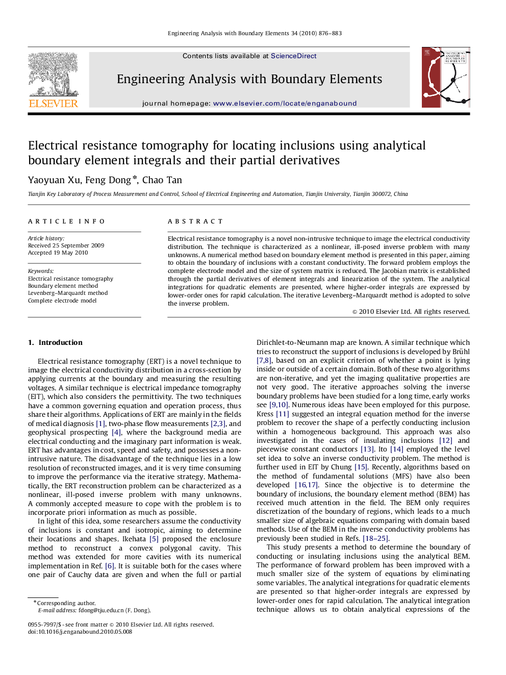 Electrical resistance tomography for locating inclusions using analytical boundary element integrals and their partial derivatives