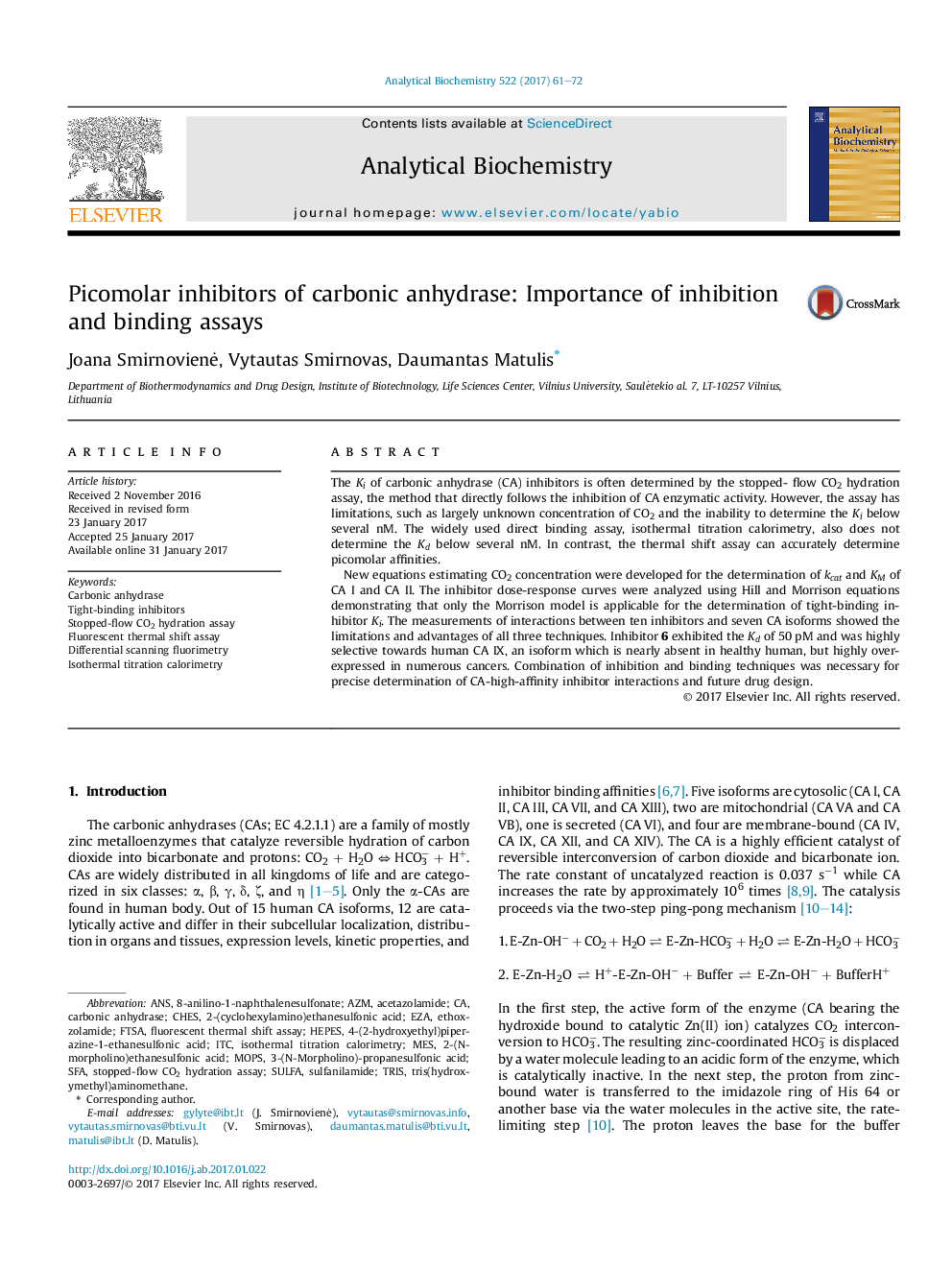 Picomolar inhibitors of carbonic anhydrase: Importance of inhibition and binding assays