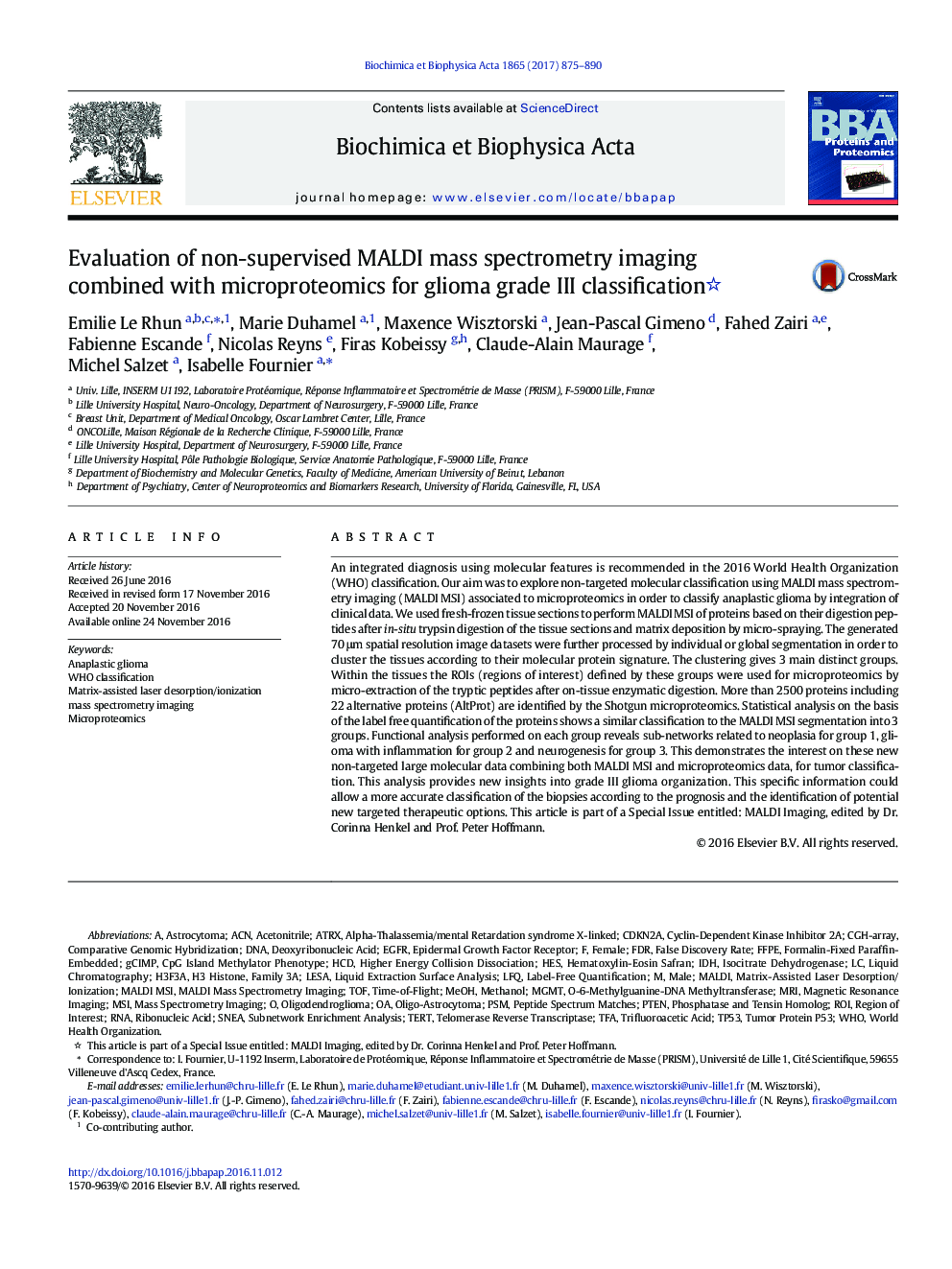 Evaluation of non-supervised MALDI mass spectrometry imaging combined with microproteomics for glioma grade III classification