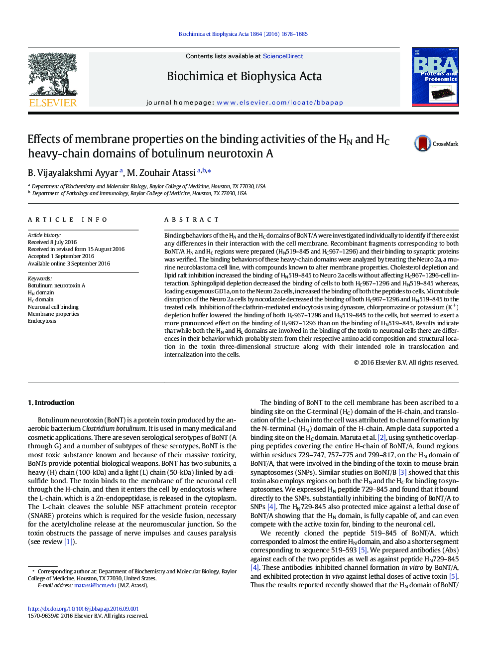 Effects of membrane properties on the binding activities of the HN and HC heavy-chain domains of botulinum neurotoxin A