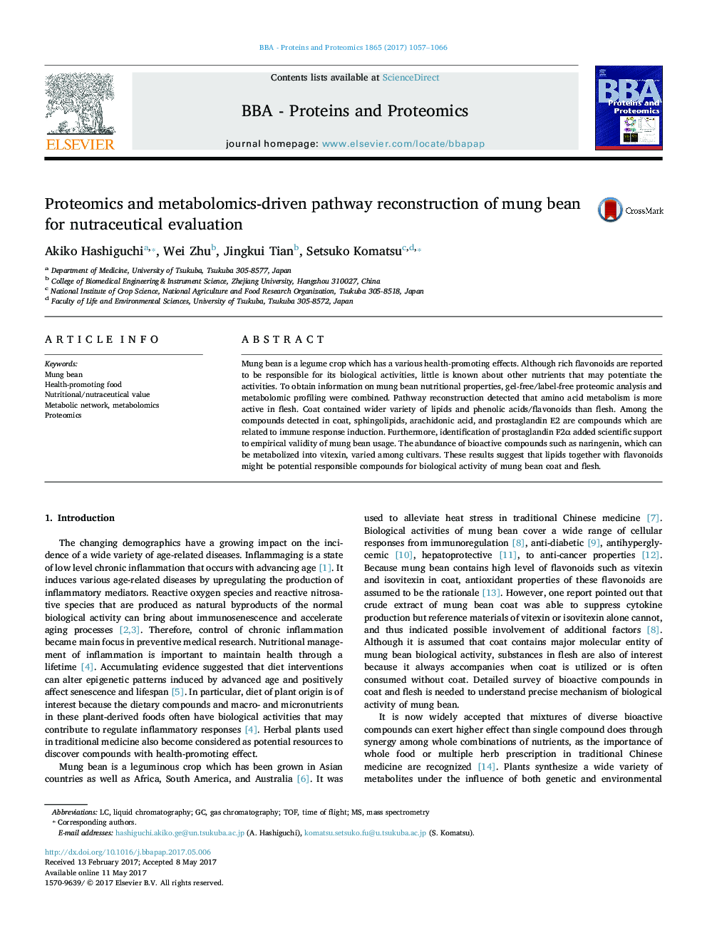 Proteomics and metabolomics-driven pathway reconstruction of mung bean for nutraceutical evaluation