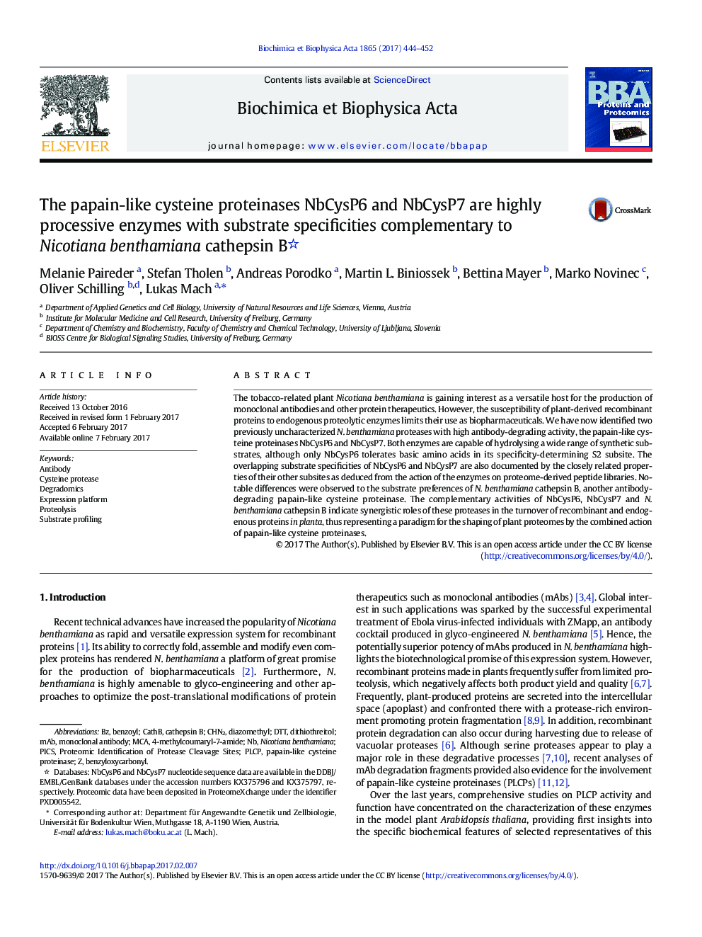 The papain-like cysteine proteinases NbCysP6 and NbCysP7 are highly processive enzymes with substrate specificities complementary to Nicotiana benthamiana cathepsin B