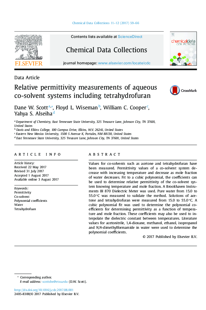 Relative permittivity measurements of aqueous co-solvent systems including tetrahydrofuran