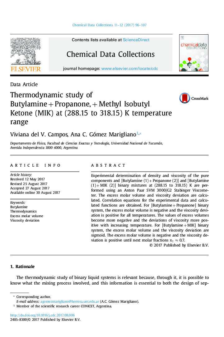 Thermodynamic study of Butylamineâ¯+â¯Propanone,â¯+â¯Methyl Isobutyl Ketone (MIK) at (288.15 to 318.15) K temperature range