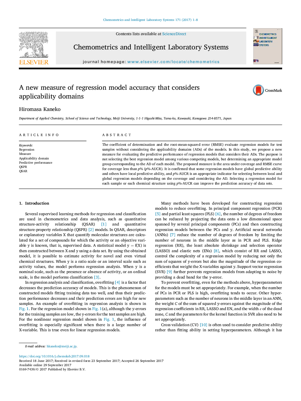 A new measure of regression model accuracy that considers applicability domains