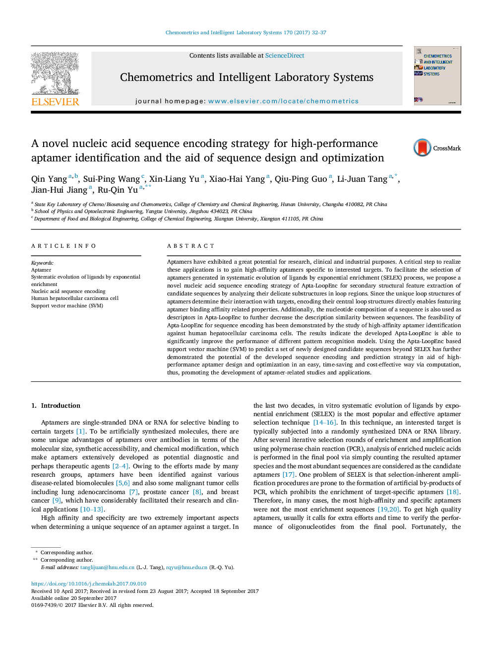 A novel nucleic acid sequence encoding strategy for high-performance aptamer identification and the aid of sequence design and optimization